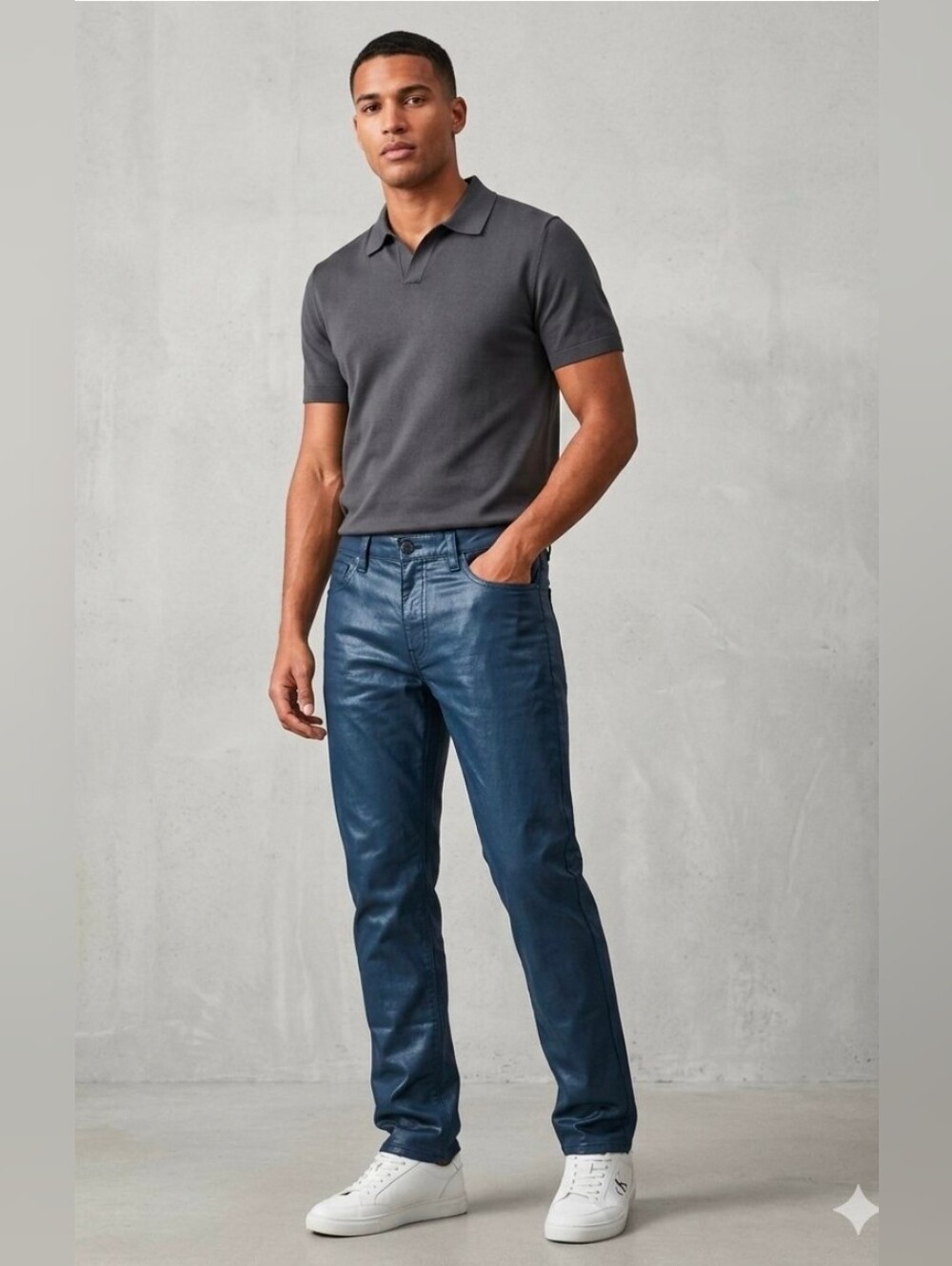 Calvin Klein Mens Coated Ultimate Skinny Jeans Eclipse NavyBlue Waxed Look 31x32